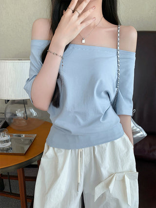 Blue Off-Shoulder Short-Sleeve Top