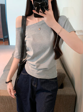 Blue Off-Shoulder Short-Sleeve Top