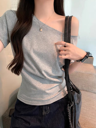 Blue Off-Shoulder Short-Sleeve Top