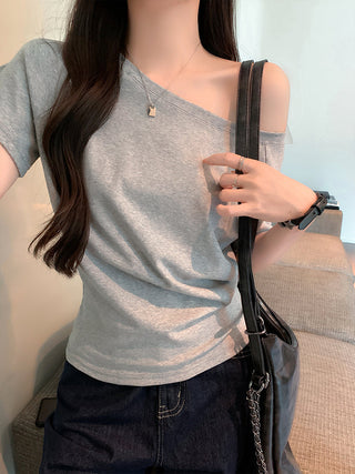 Blue Off-Shoulder Short-Sleeve Top