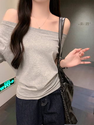 Blue Off-Shoulder Short-Sleeve Top