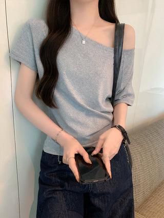 Blue Off-Shoulder Short-Sleeve Top