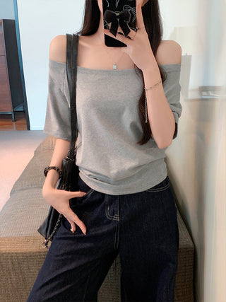 Blue Off-Shoulder Short-Sleeve Top