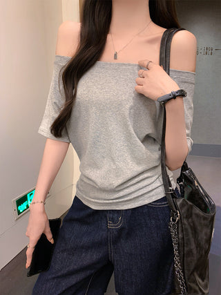 Blue Off-Shoulder Short-Sleeve Top