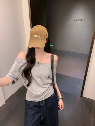 Blue Off-Shoulder Short-Sleeve Top