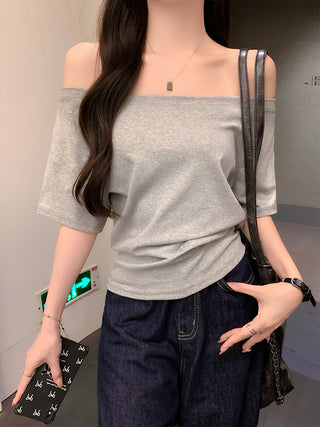 Blue Off-Shoulder Short-Sleeve Top