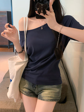 Blue Off-Shoulder Short-Sleeve Top