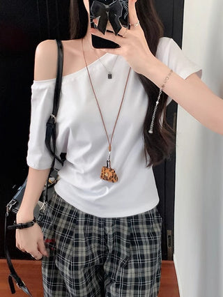 Blue Off-Shoulder Short-Sleeve Top