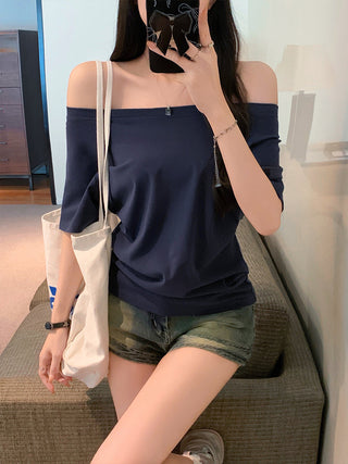 Blue Off-Shoulder Short-Sleeve Top