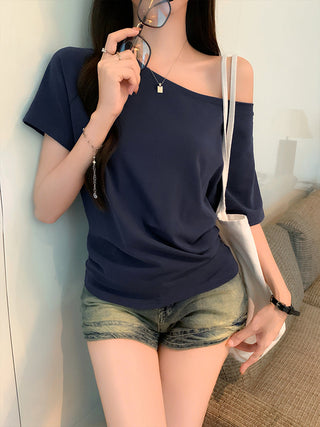 Blue Off-Shoulder Short-Sleeve Top