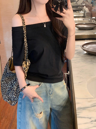 Blue Off-Shoulder Short-Sleeve Top