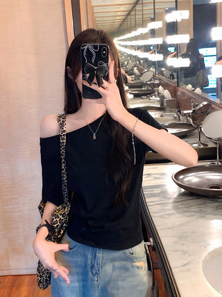 Blue Off-Shoulder Short-Sleeve Top