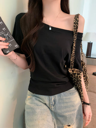 Blue Off-Shoulder Short-Sleeve Top