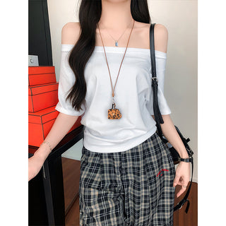 Blue Off-Shoulder Short-Sleeve Top