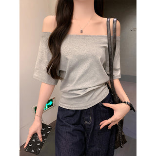 Blue Off-Shoulder Short-Sleeve Top