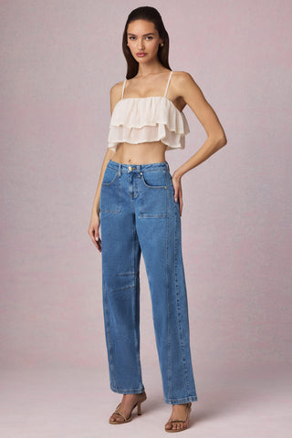 Ruffled Cropped Camisole Top in Ivory