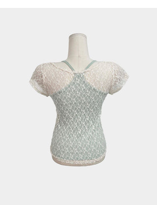 Clover Ribbed Sleeveless Layered Lace Short Sleeve T-shirt Set