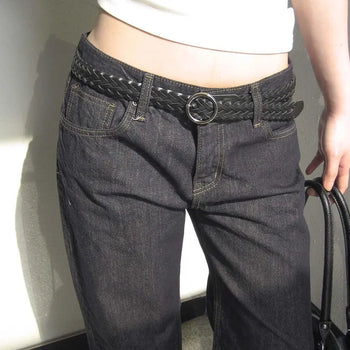 Nickel circular mesh leather twisted belt