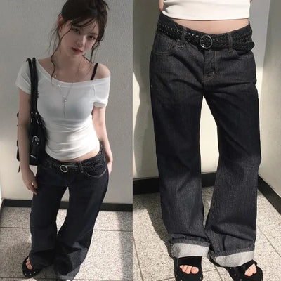 Muse Non-Fade Raw Straight Roll-Up Denim Jeans