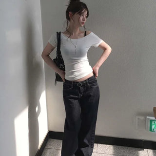 Muse Non-Fade Raw Straight Roll-Up Denim Jeans