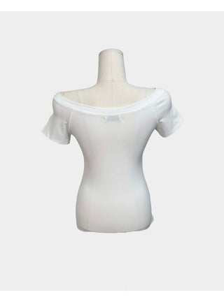 Eedit Sturdy Ribbed Off-Shoulder One-Shoulder Stretch Slim Short Sleeve T-Shirt