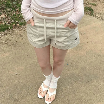 Rib Banding Low-Rise Cotton A-Line Shorts