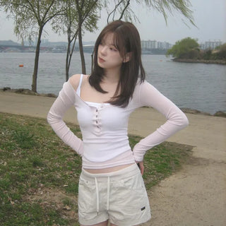 Rib Banding Low-Rise Cotton A-Line Shorts