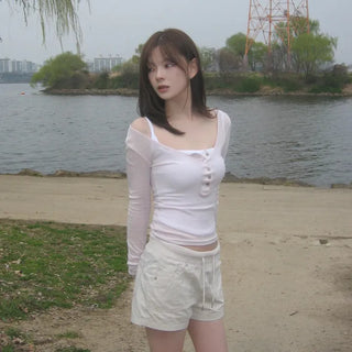 Rib Banding Low-Rise Cotton A-Line Shorts