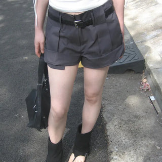 Thirty Roll-up Pintuck A-line Cotton Shorts