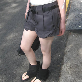 Thirty Roll-up Pintuck A-line Cotton Shorts