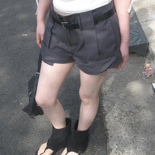 Thirty Roll-up Pintuck A-line Cotton Shorts