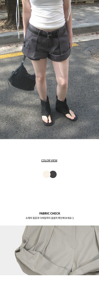 Thirty Roll-up Pintuck A-line Cotton Shorts