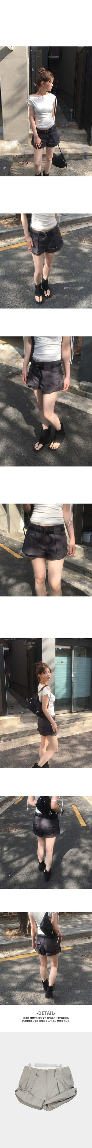 Thirty Roll-up Pintuck A-line Cotton Shorts