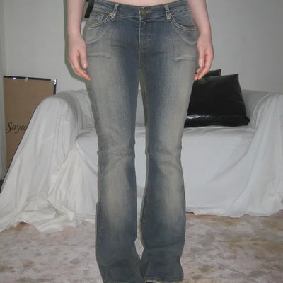 Deep Ochre Wash Low-Rise Stretch Semi-Bootcut Denim Jeans