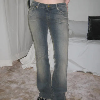 Deep Ochre Wash Low-Rise Stretch Semi-Bootcut Denim Jeans