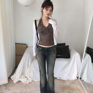 Deep Ochre Wash Low-Rise Stretch Semi-Bootcut Denim Jeans