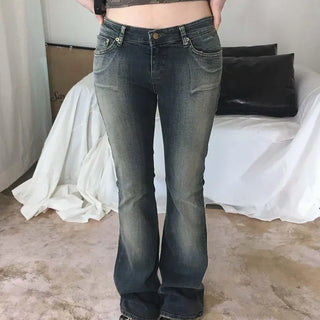 Deep Ochre Wash Low-Rise Stretch Semi-Bootcut Denim Jeans