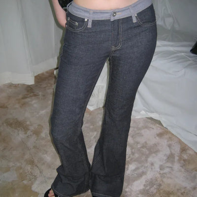 Luke Waist Contrast Non-Fade Raw Low-Rise Stretch Bootcut Denim Jeans