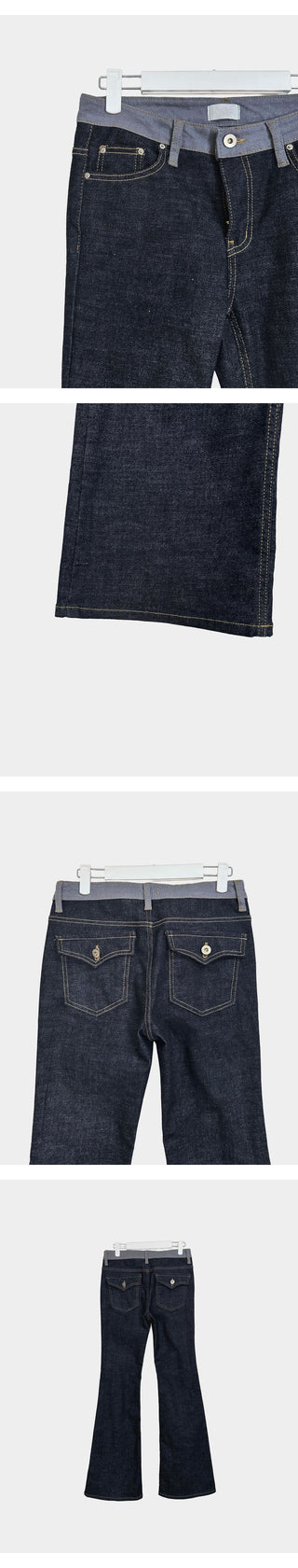Luke Waist Contrast Non-Fade Raw Low-Rise Stretch Bootcut Denim Jeans
