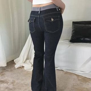 Luke Waist Contrast Non-Fade Raw Low-Rise Stretch Bootcut Denim Jeans