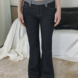 Luke Waist Contrast Non-Fade Raw Low-Rise Stretch Bootcut Denim Jeans