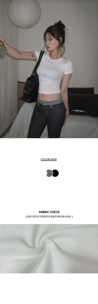 Bez Round Neck Slim Basic Crop Spandex Short Sleeve T-shirt