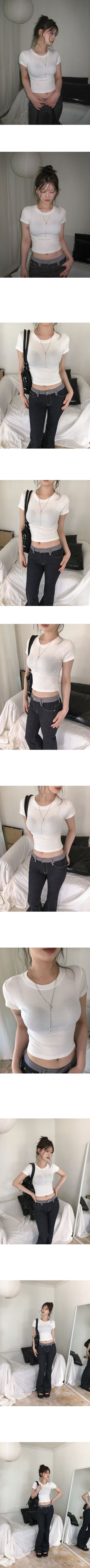 Bez Round Neck Slim Basic Crop Spandex Short Sleeve T-shirt