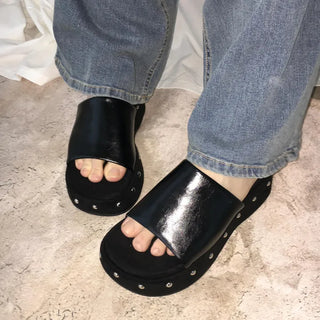 Bold Unique Studded Platform Wedge Mule Heel Slippers
