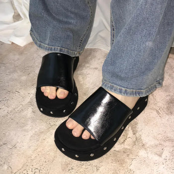 Bold Unique Studded Platform Wedge Mule Heel Slippers