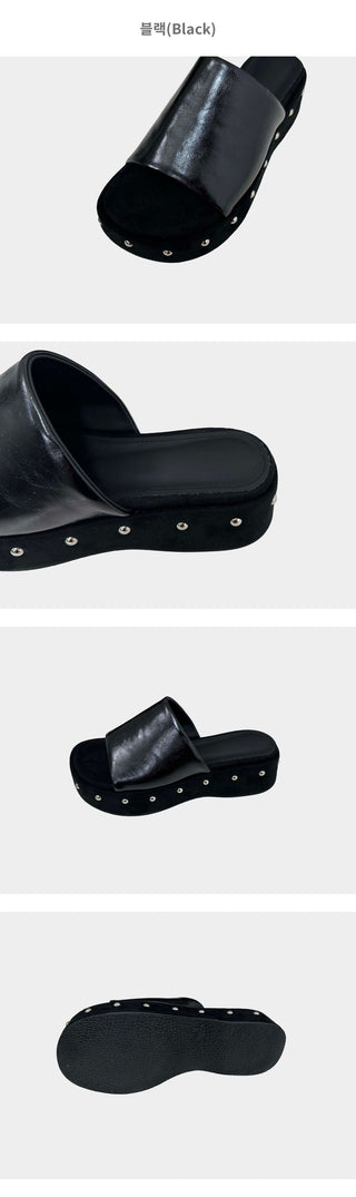 Bold Unique Studded Platform Wedge Mule Heel Slippers