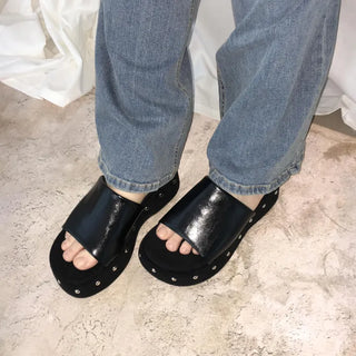 Bold Unique Studded Platform Wedge Mule Heel Slippers