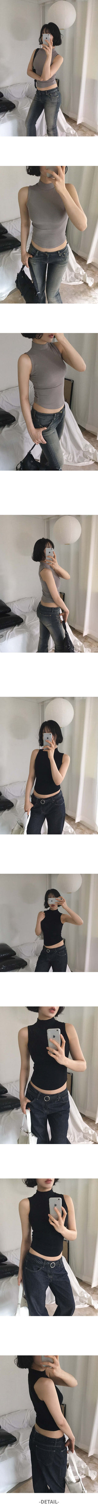 Outer Mock Neck Ribbed Sleeveless Rolled Hem Slim Spandex Modal Sleeveless Top