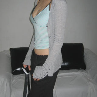 Mint Striped Lace Layered Inner Sleeveless Top with Built-in Cap