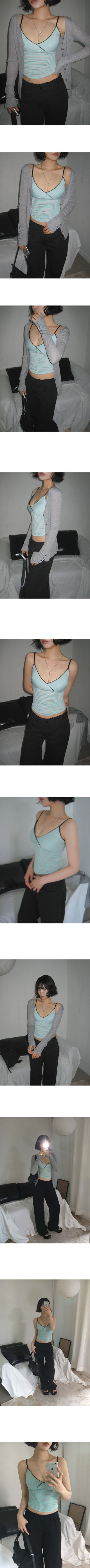 Mint Striped Lace Layered Inner Sleeveless Top with Built-in Cap